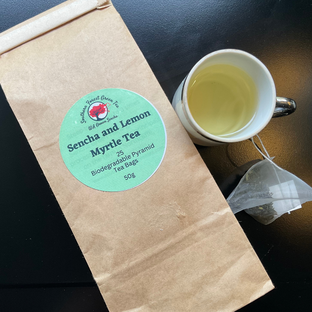25 Biodegradable Pyramid Sencha Green Tea Bags with Lemon Myrtle 50g